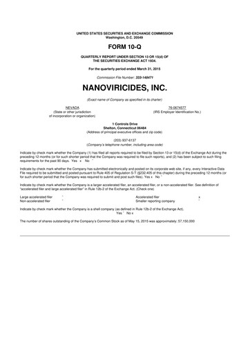 Thumbnail NanoViricides 10-Q Quarterly Report FY2015 