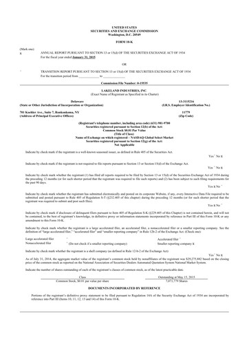 Thumbnail Lakeland Industries
 10-K Annual Report 2015