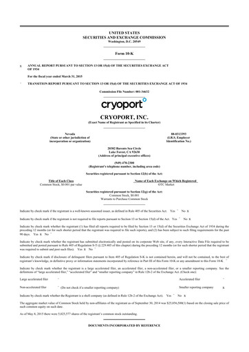 Thumbnail CryoPort 10-K Annual Report 2015