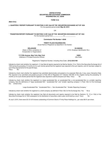 Thumbnail Trinity Place Holdings
 10-Q Quarterly Report FY2016 