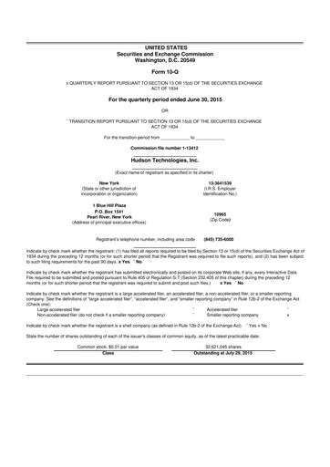 Thumbnail Hudson Technologies 10-Q Quarterly Report FY2015 
