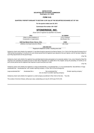 Thumbnail Stoneridge 10-Q Quarterly Report FY2015 