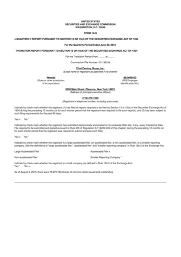 Thumbnail 22nd Century Group
 10-Q Quarterly Report FY2015 