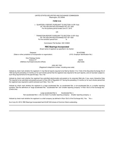 Thumbnail RBC Bearings 10-Q Quarterly Report FY2016 
