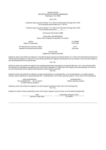 Thumbnail Escalade Sports 10-Q Quarterly Report FY2015 