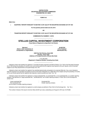 Thumbnail Stellus Capital Investment Corporation 10-Q Quarterly Report FY 