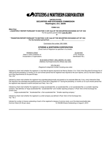 Thumbnail Citizens & Northern Corp 10-Q Quarterly Report FY2015 