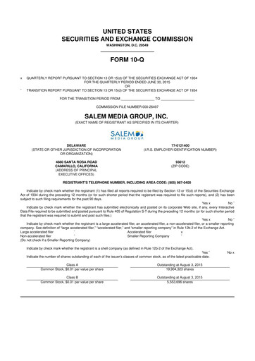 Thumbnail Salem Media Group
 10-Q Quarterly Report FY2015 