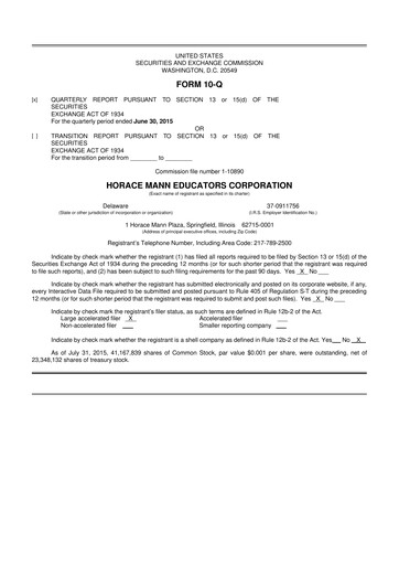 Vorschaubild Horace Mann Educators 10-Q Quartalsbericht 2015 