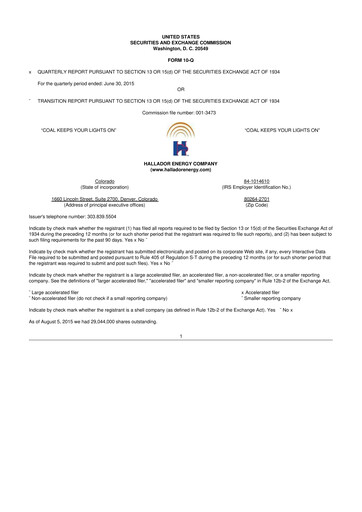 Thumbnail Hallador Energy Company
 10-Q Quarterly Report FY2015 