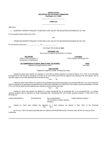 Thumbnail Exponent
 10-Q Quarterly Report FY2015 