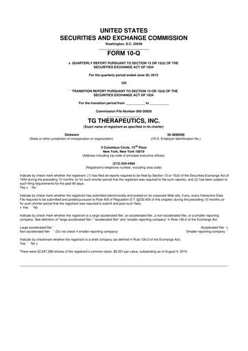 Thumbnail TG Therapeutics 10-Q Quarterly Report FY2015 