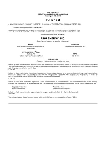 Vorschaubild Ring Energy
 10-Q Quartalsbericht 2015 