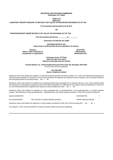 Vorschaubild Fortress Biotech
 10-Q Quartalsbericht 2015 