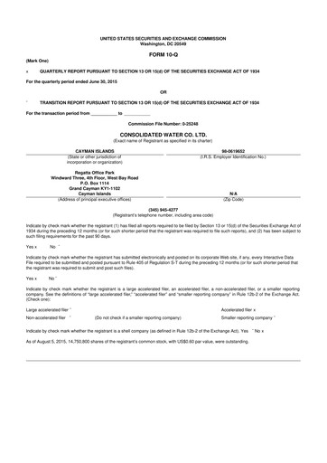 Thumbnail Consolidated Water 10-Q Quarterly Report FY2015 