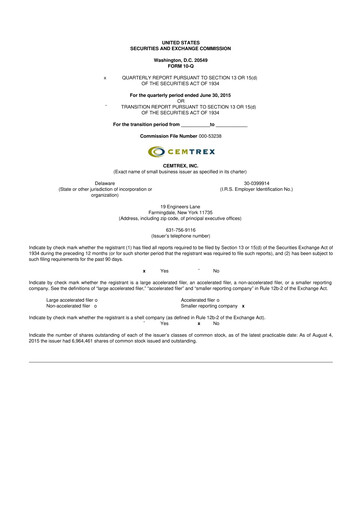 Thumbnail Cemtrex 10-Q Quarterly Report FY2015 