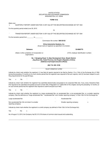 Vorschaubild China Automotive Systems 10-Q Quartalsbericht 2015 