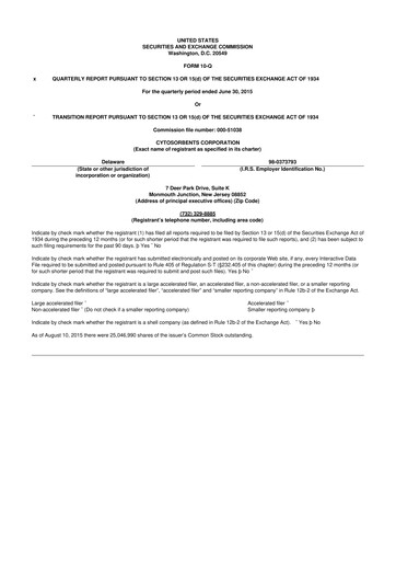 Miniature Cytosorbents 10-Q Rapport trimestriel 2015 