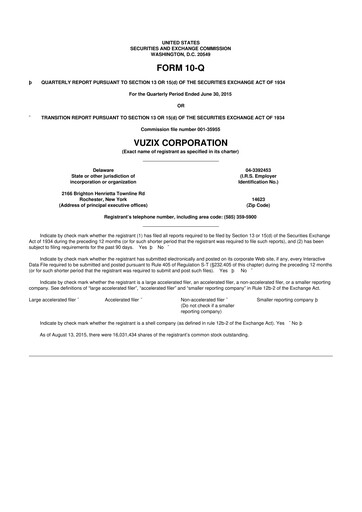 Thumbnail Vuzix
 10-Q Quarterly Report FY2015 