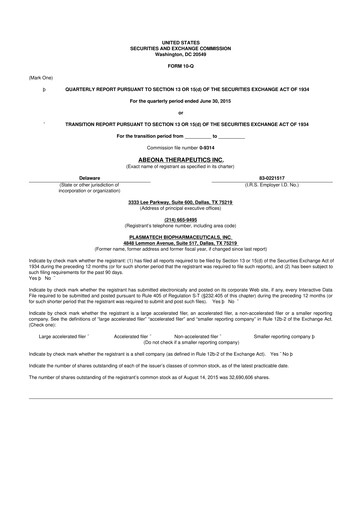 Thumbnail Abeona Therapeutics
 10-Q Quarterly Report FY 