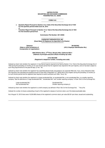 Thumbnail Capricor Therapeutics
 10-Q Quarterly Report FY2015 