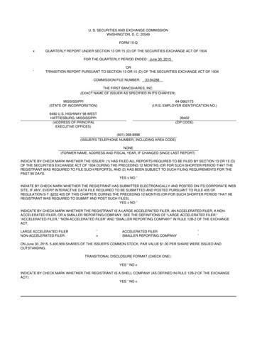 Thumbnail The First Bancshares 10-Q Quarterly Report FY2015 
