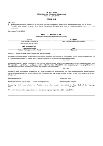 Thumbnail Hurco Companies 10-Q Quarterly Report FY2015 