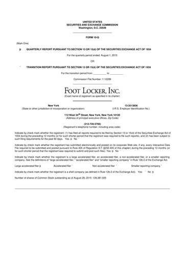 Thumbnail Foot Locker
 10-Q Quarterly Report FY2015 