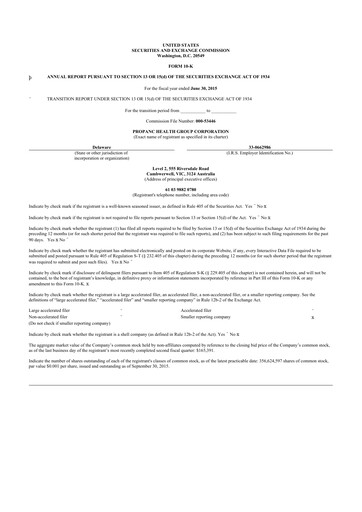 Vorschaubild Propanc Biopharma 10-K Jahresbericht 2015