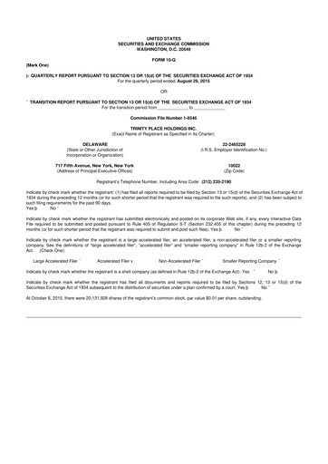 Thumbnail Trinity Place Holdings
 10-Q Quarterly Report FY2016 