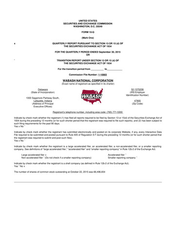 Thumbnail Wabash National
 10-Q Quarterly Report FY2015 