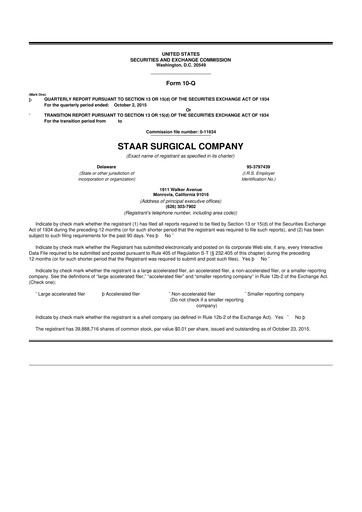 Thumbnail STAAR Surgical 10-Q Quarterly Report FY2015 