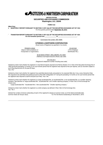 Thumbnail Citizens & Northern Corp 10-Q Quarterly Report FY2015 