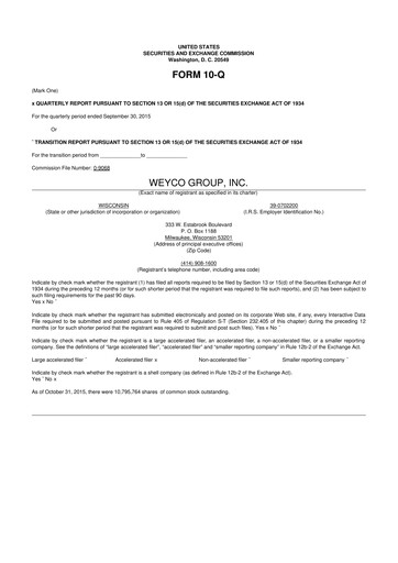 Thumbnail Weyco Group 10-Q Quarterly Report FY2015 
