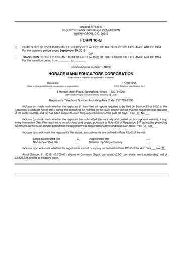 Vorschaubild Horace Mann Educators 10-Q Quartalsbericht 2015 