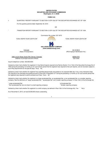 Thumbnail Hallador Energy Company
 10-Q Quarterly Report FY2015 