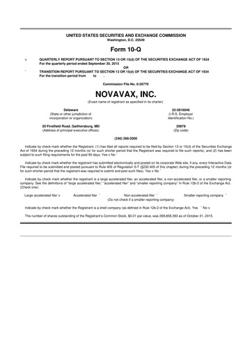 Thumbnail Novavax 10-Q Quarterly Report FY2015 