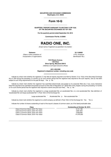 Thumbnail Urban One
 10-Q Quarterly Report FY2015 