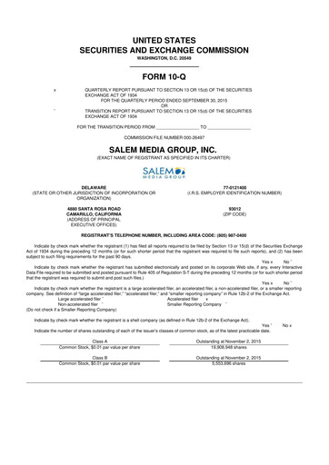 Thumbnail Salem Media Group
 10-Q Quarterly Report FY2015 