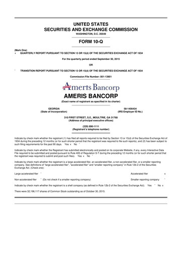 Thumbnail Ameris Bancorp
 10-Q Quarterly Report FY2015 