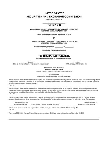 Thumbnail TG Therapeutics 10-Q Quarterly Report FY2015 