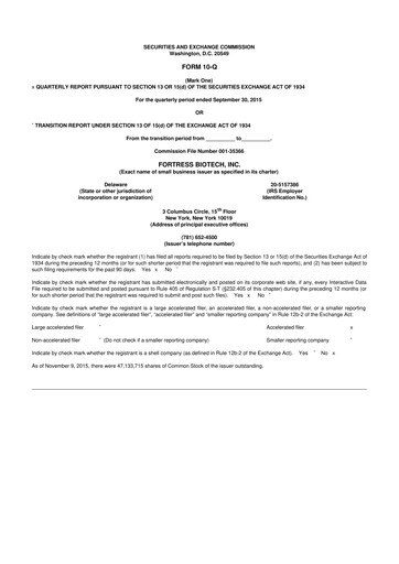 Vorschaubild Fortress Biotech
 10-Q Quartalsbericht 2015 