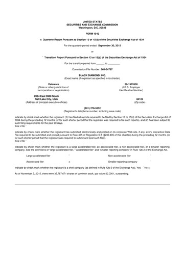 Thumbnail Clarus
 10-Q Quarterly Report FY2015 