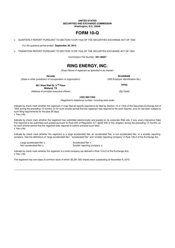 Vorschaubild Ring Energy
 10-Q Quartalsbericht 2015 
