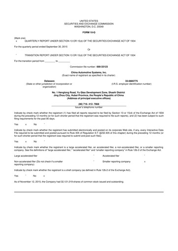 Vorschaubild China Automotive Systems 10-Q Quartalsbericht 2015 