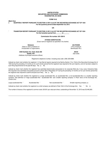 Thumbnail Atossa Therapeutics 10-Q Quarterly Report FY2015 