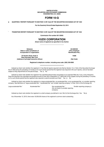 Thumbnail Vuzix
 10-Q Quarterly Report FY2015 