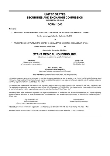 Thumbnail Xtant Medical 10-Q Quarterly Report FY2015 