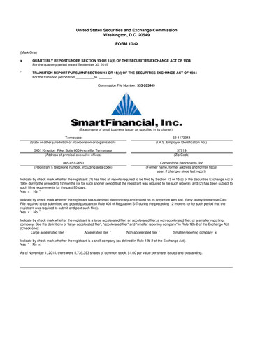 Thumbnail SmartFinancial (SmartBank) 10-Q Quarterly Report FY2015 