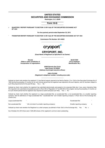 Thumbnail CryoPort 10-Q Quarterly Report FY2016 